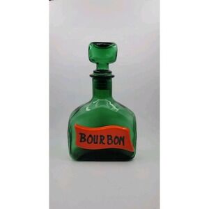 Vintage Mid-Century Modern Italian Empoli Green GLASS 10" Bourbon‎ Decanter